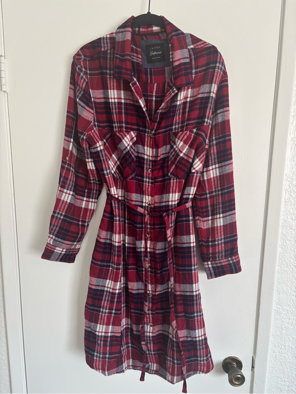 Jachs Red and White Plaid Shirt Dress with Tie Waist - Picture 2 of 4